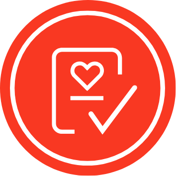 Icon of a document with a checkmark on it.