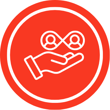 Icon of two hands holding interconnected circles with different shapes.