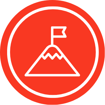 Icon of a flag planted on a mountain peak.