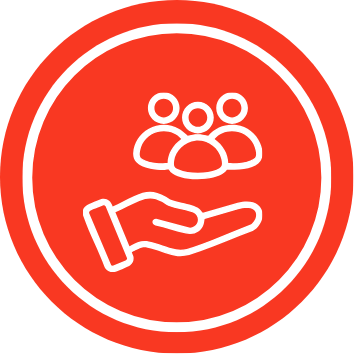 Icon of a hand with three people overtop of it.