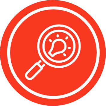 Icon of a magnifying glass focused on a lightbulb.