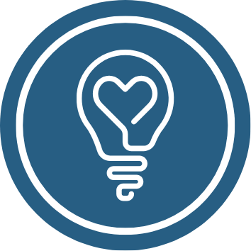 Icon of a lightbulb with a heart in it.