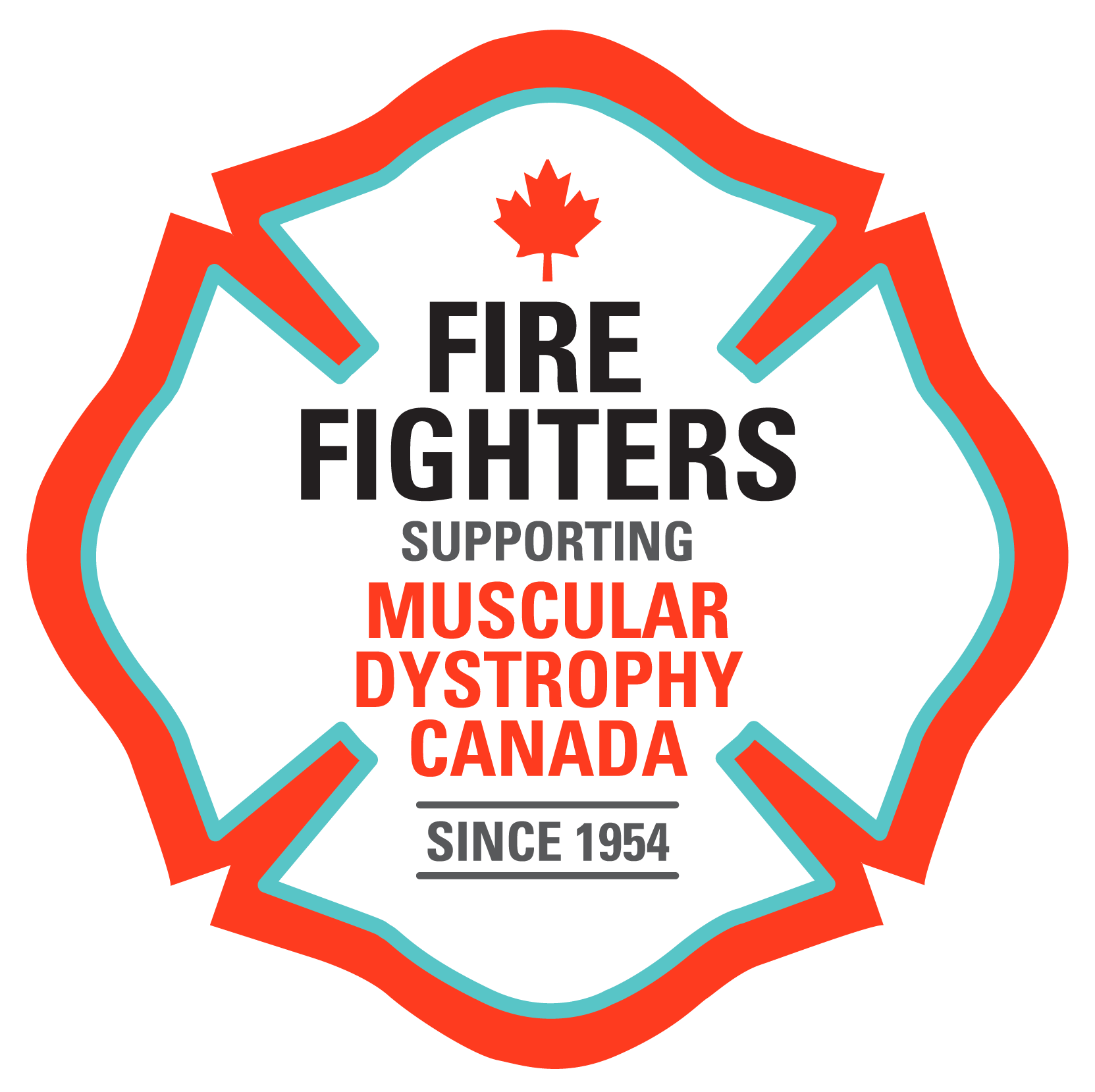 Fire Fighters supporting Muscular Dystrophy Canada since 1954 in a red shied